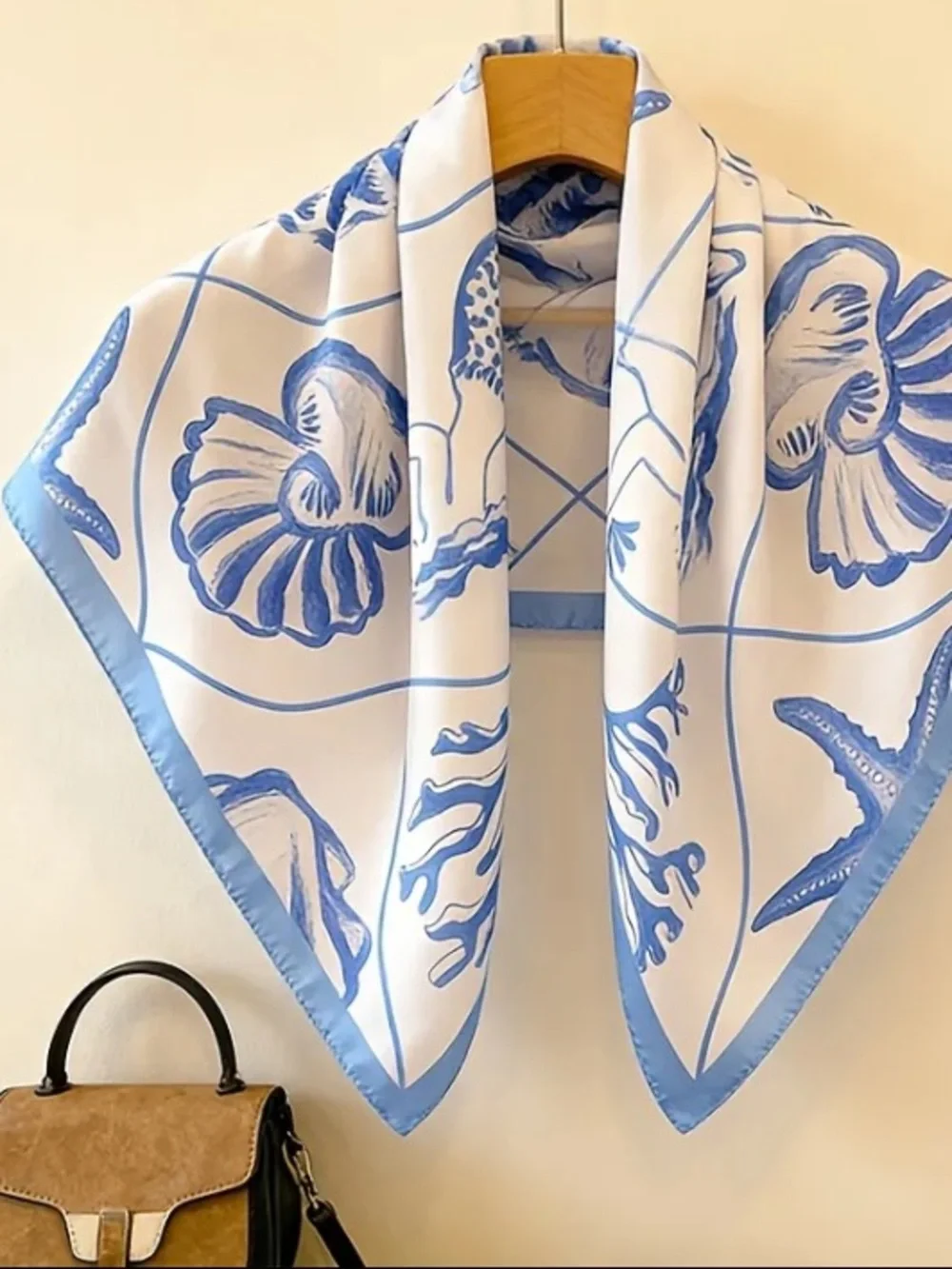 Blue & White Seashell Silk Scarf